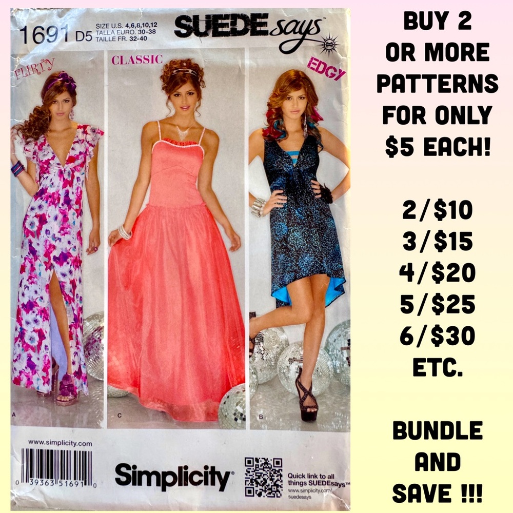 Simplicity 1691 Prom Formal Dress Sewing Pattern Uncut (4-6-8-10-12)